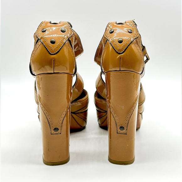 Aläia Tan Brown Patent Leather Criss Cross Platform Heels size 37 - Picture 8 of 10